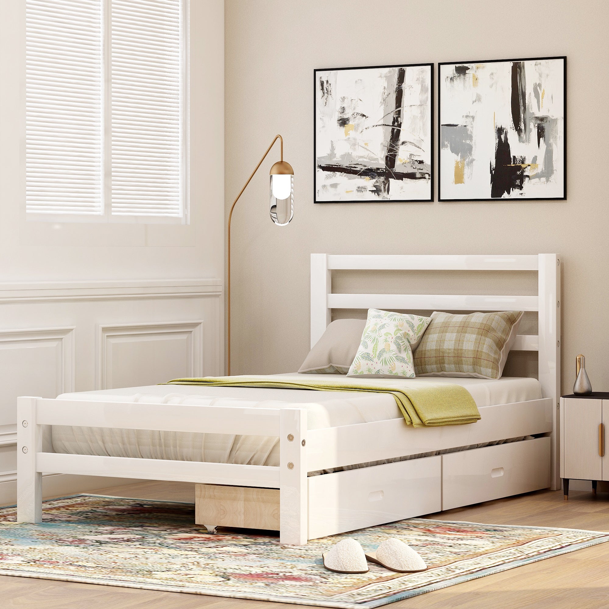 Twin-Size White Wood Platform Bed with Two Drawers By: Alabama Beds