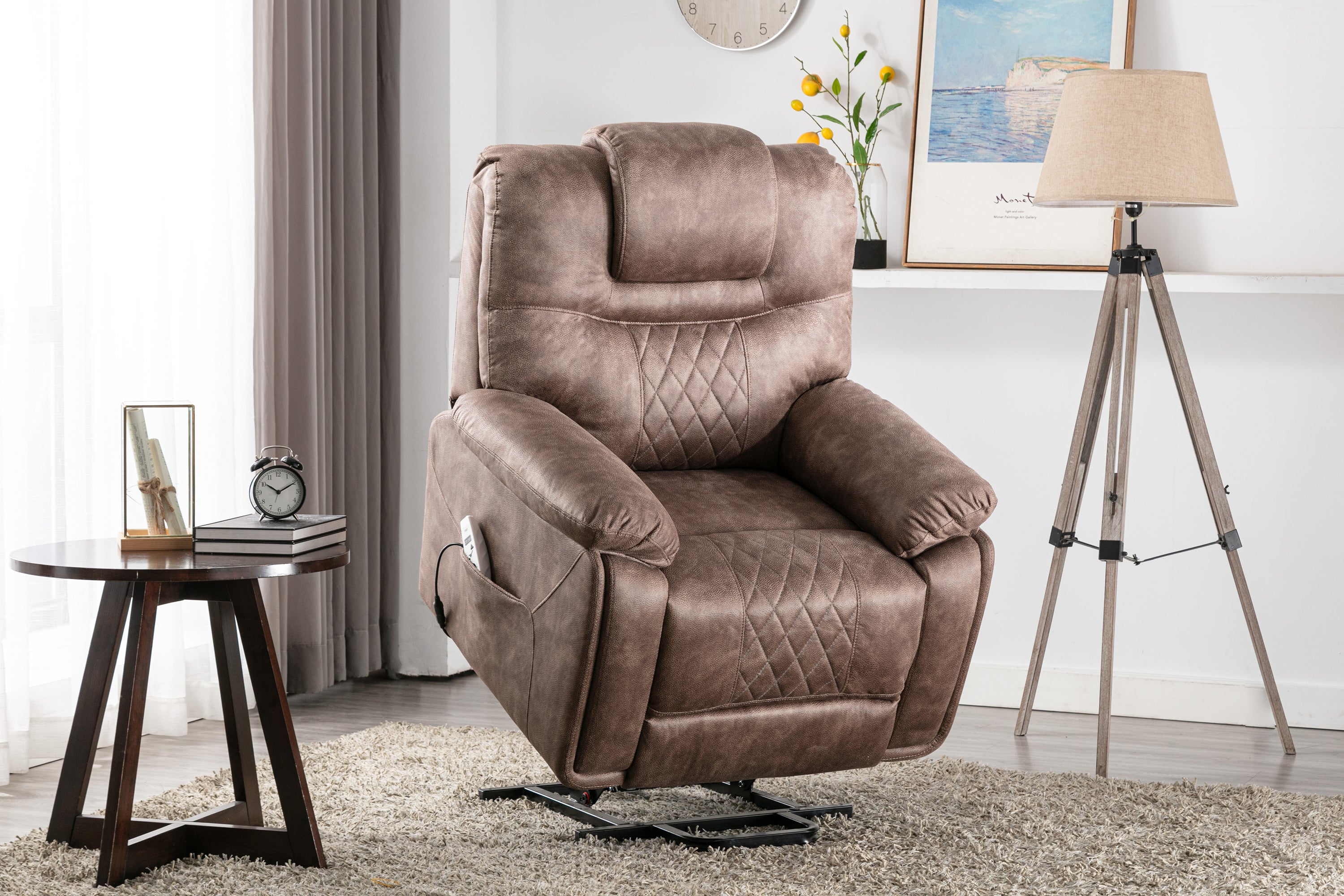Brown Leather Comfortable Upholstery Power Lift Chair By: Alabama Beds