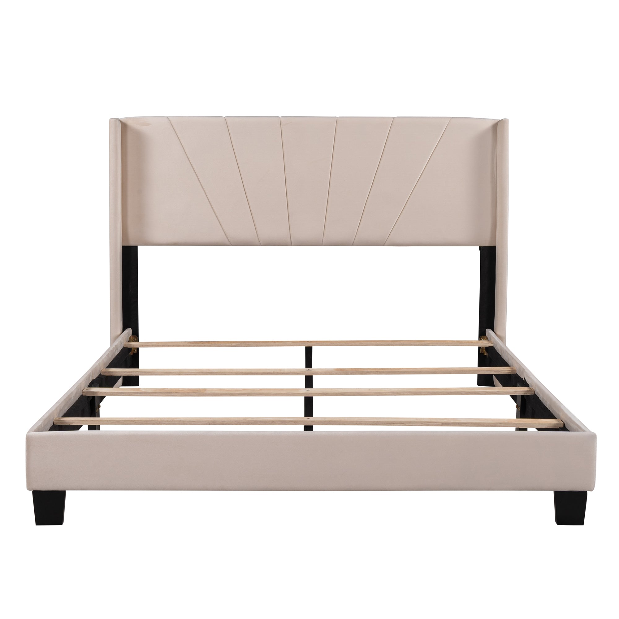 Velvet Upholstered Platform Bed Queen Size Beige By: Alabama Beds
