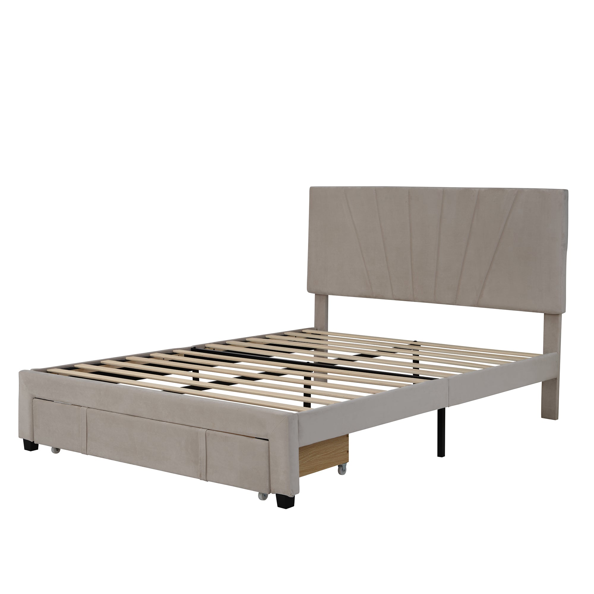 Queen Size Storage Velvet Upholstered Platform Bed | Beige By: Alabama Beds