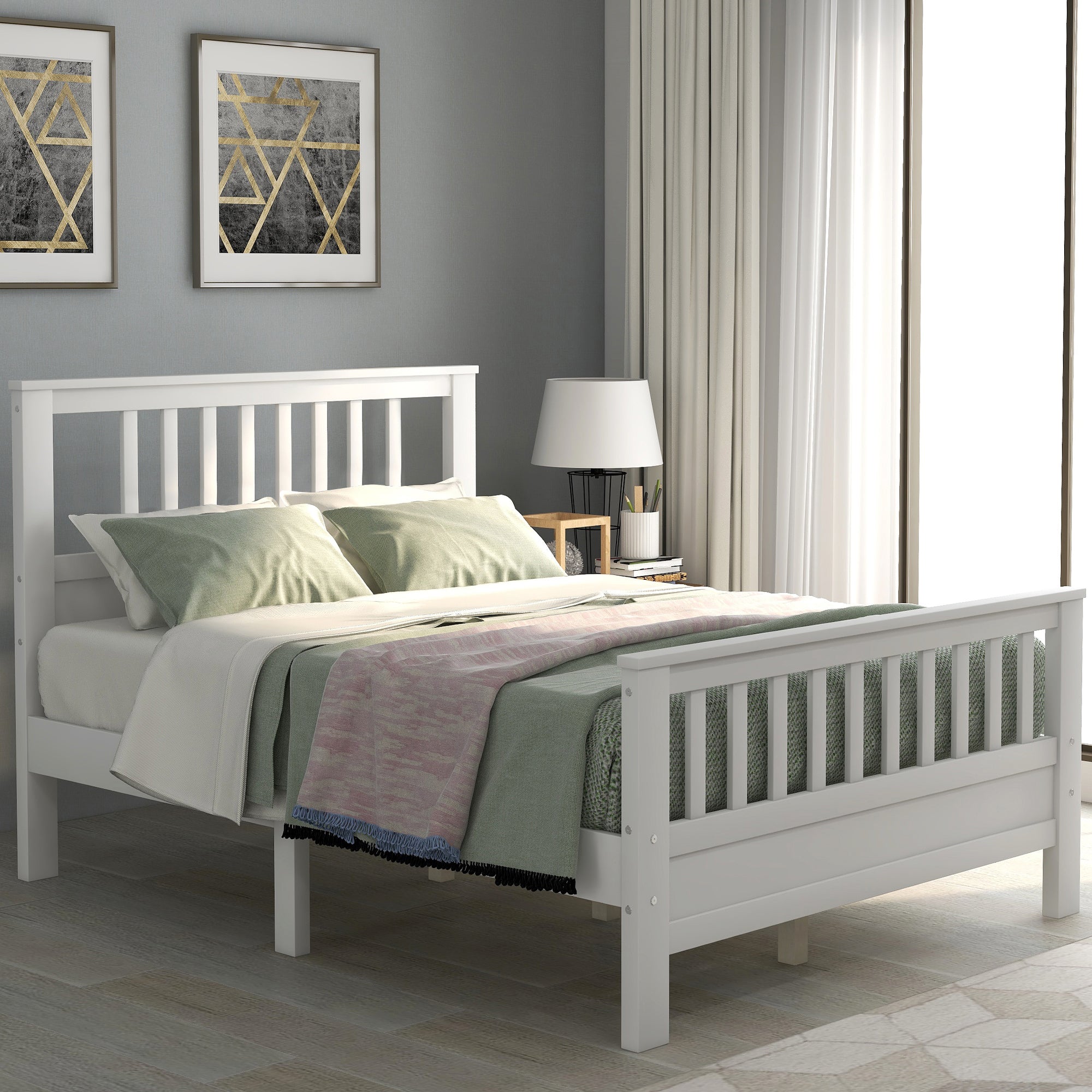 White Wooden Platform Bed Frame with Headboard and Footboard by: Alabama Beds