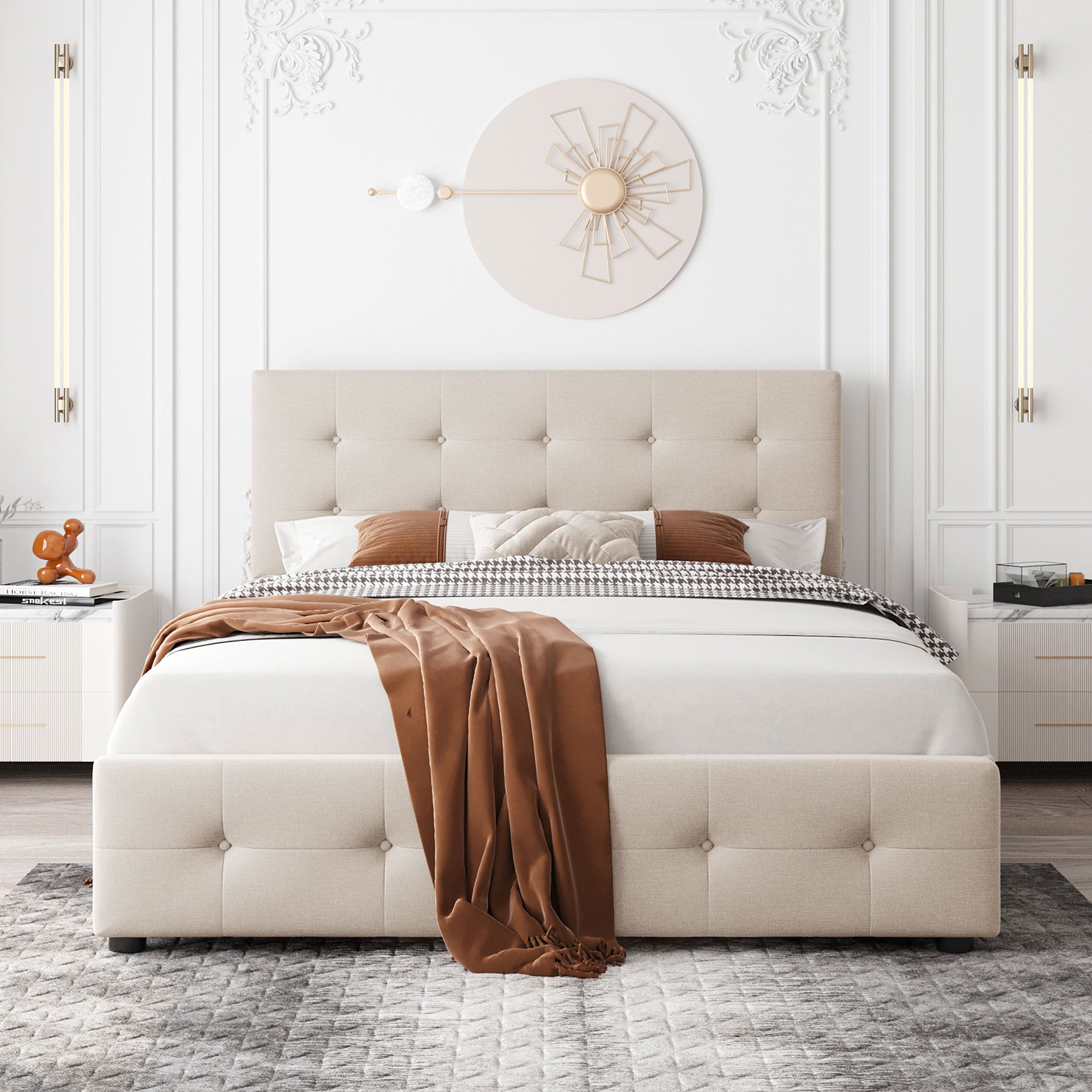 Upholstered Platform Queen Size Bed with Headboard and Drawers By: Alabama Beds