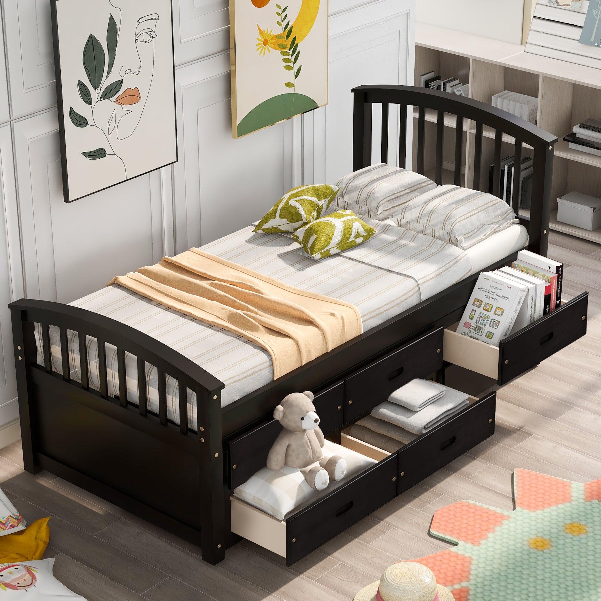 Twin-Size Solid Wood Platform Storage Drawers Bed By: Alabama Beds