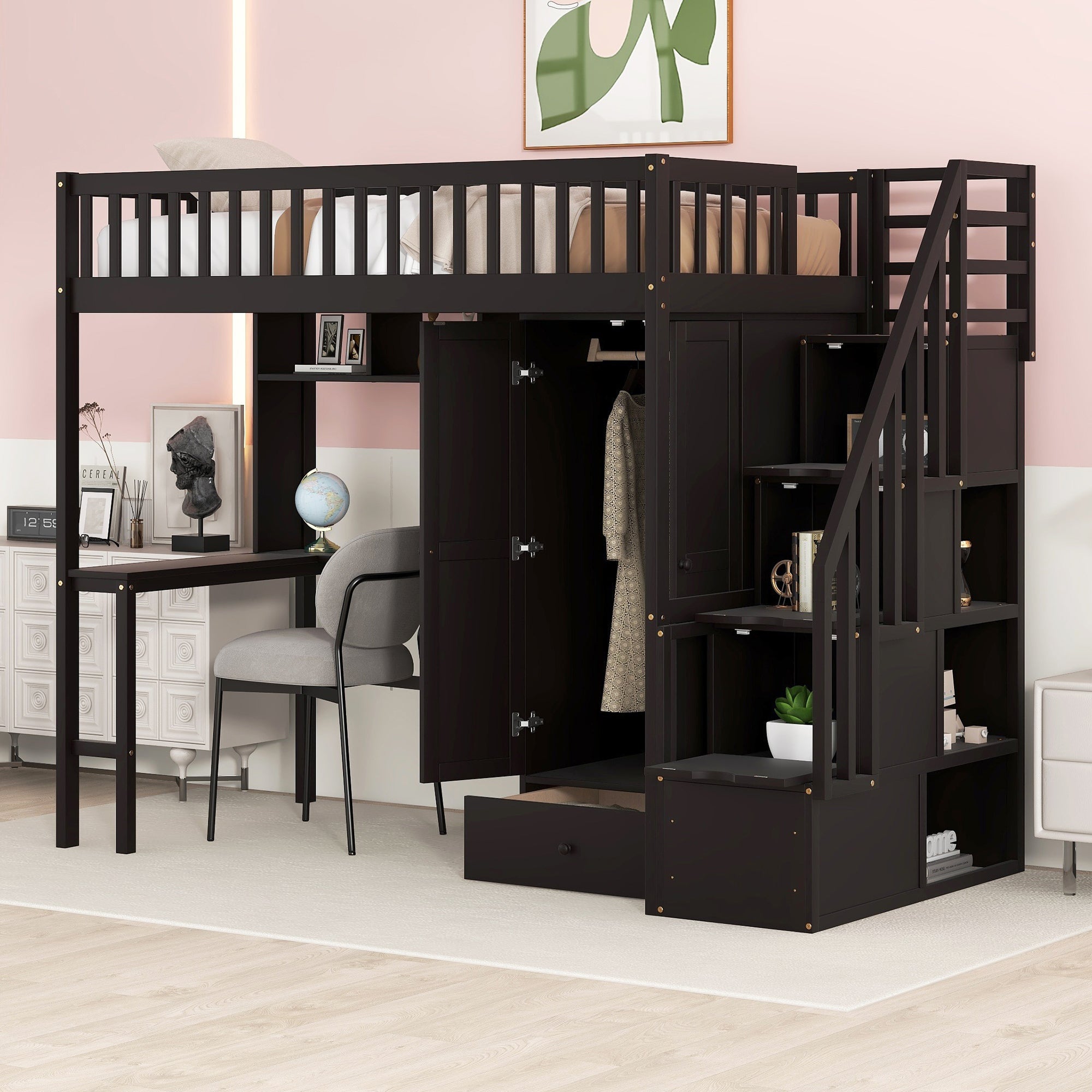 Twin Size Loft Espresso Bed Frame with Drawers By: Alabama Beds