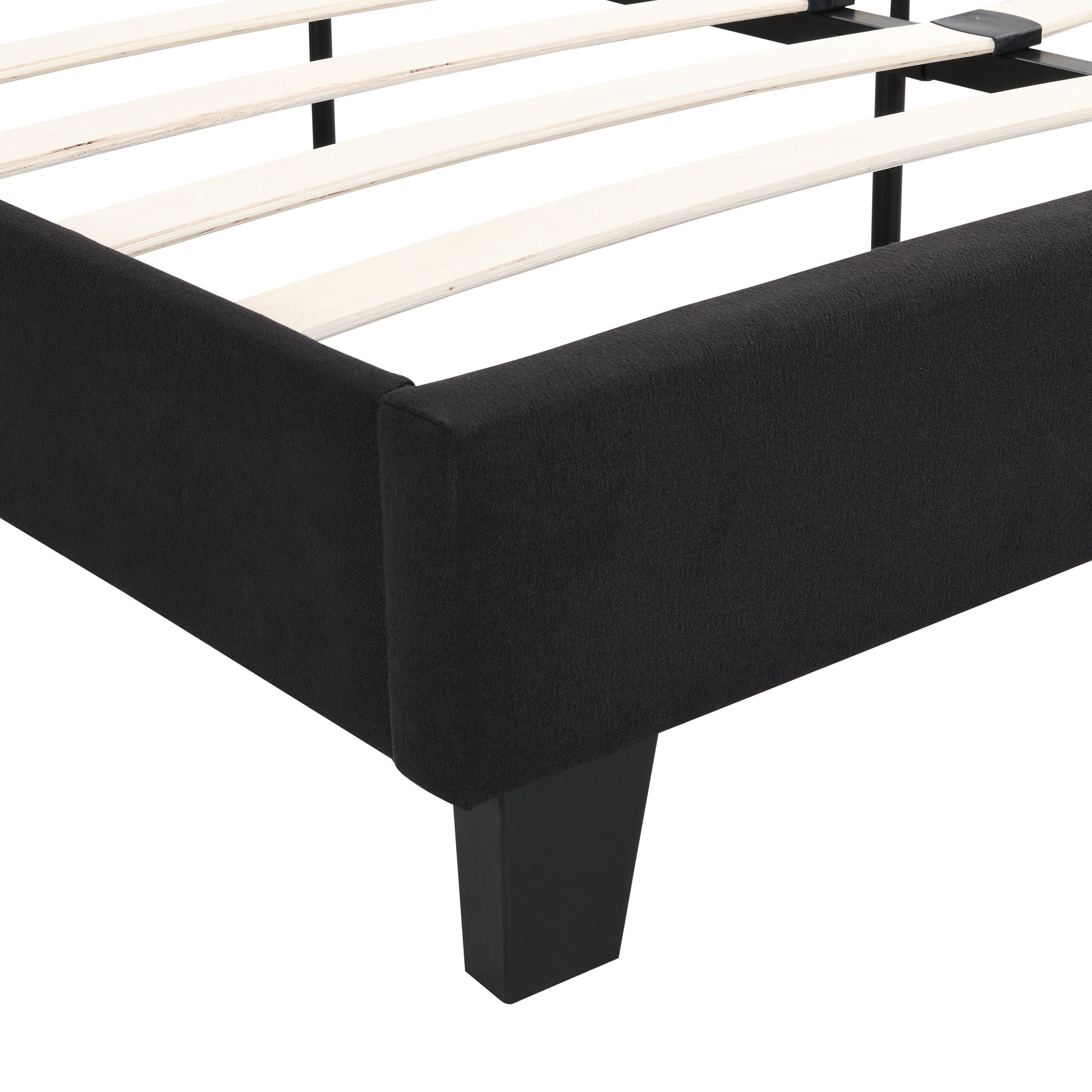 King Size Platform Bed Frame with Black Linen Fabric Headboard By: Alabama Beds