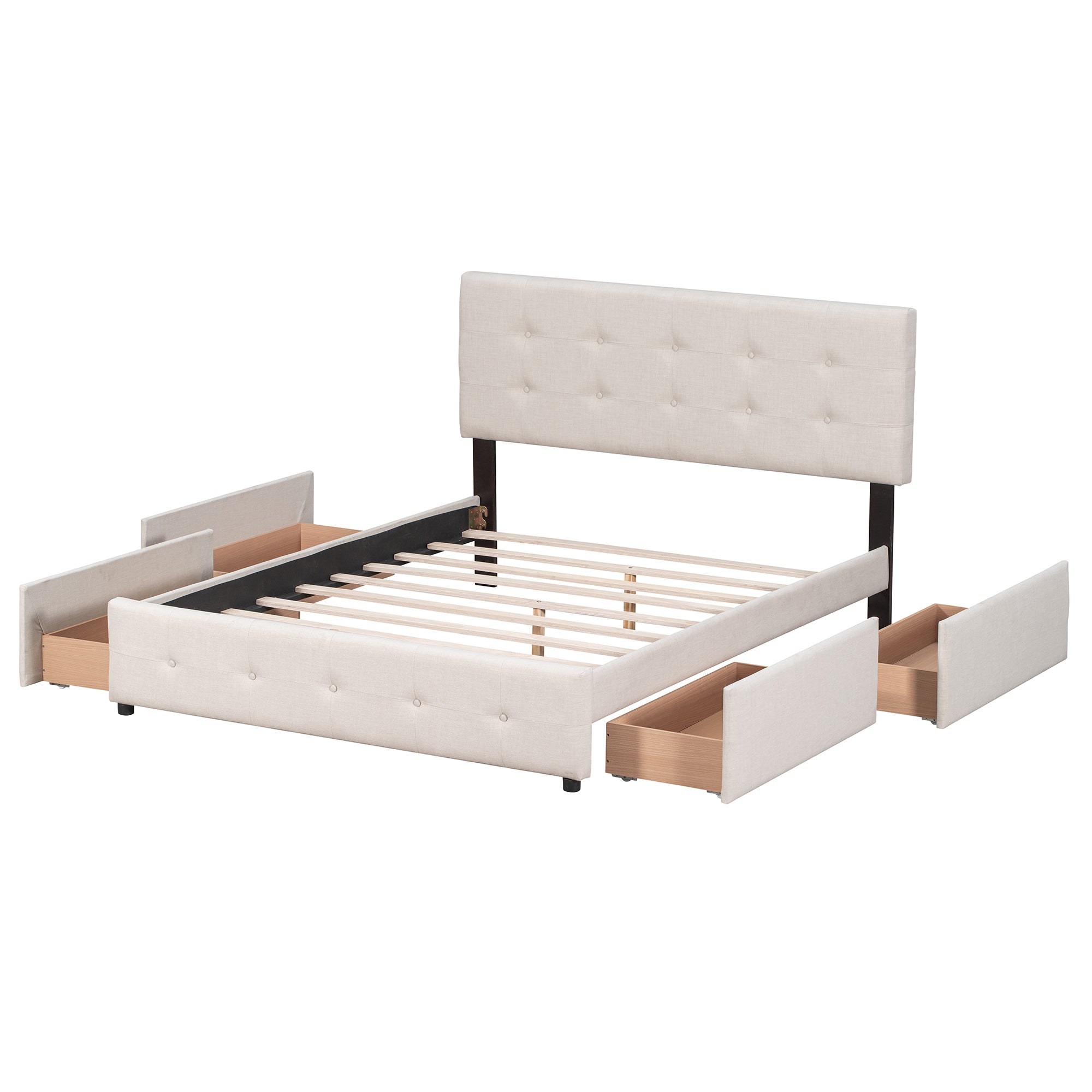 Upholstered Platform Queen Size Bed with Headboard and Drawers By: Alabama Beds