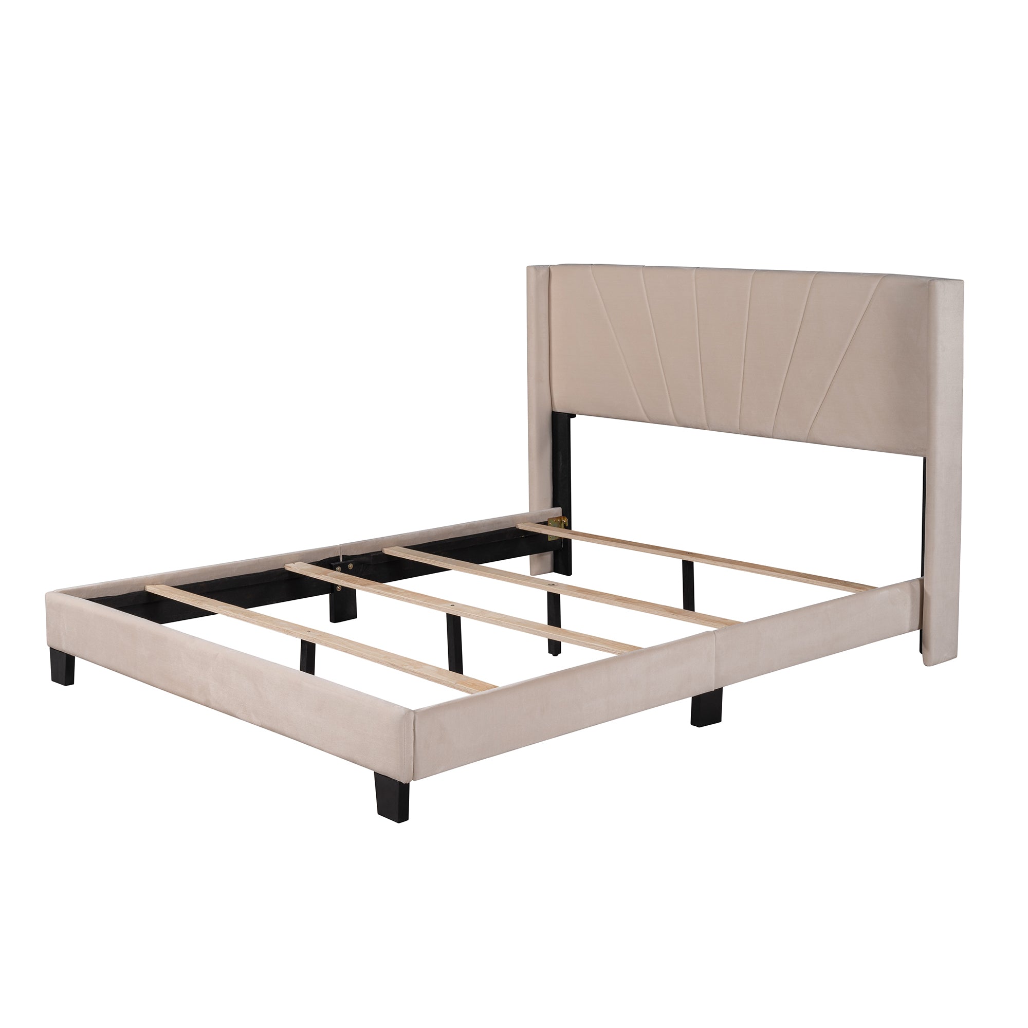 Velvet Upholstered Platform Bed Queen Size Beige By: Alabama Beds