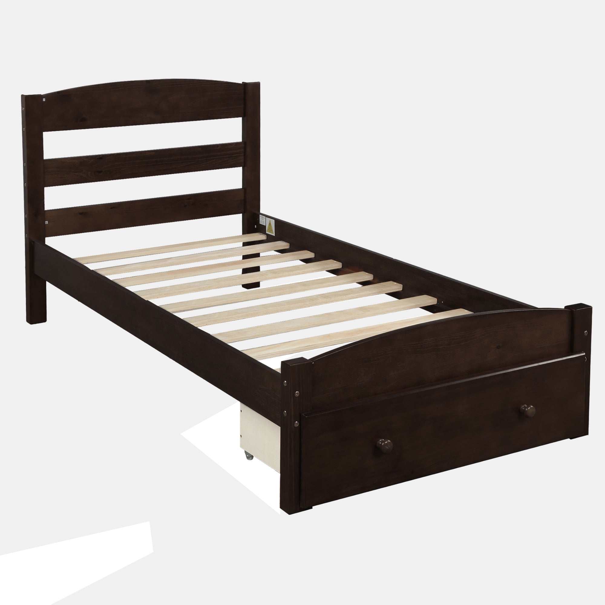 Platform Twin Bed Frame with Storage Drawer and Wood Slat - Espresso By: Alabama Beds