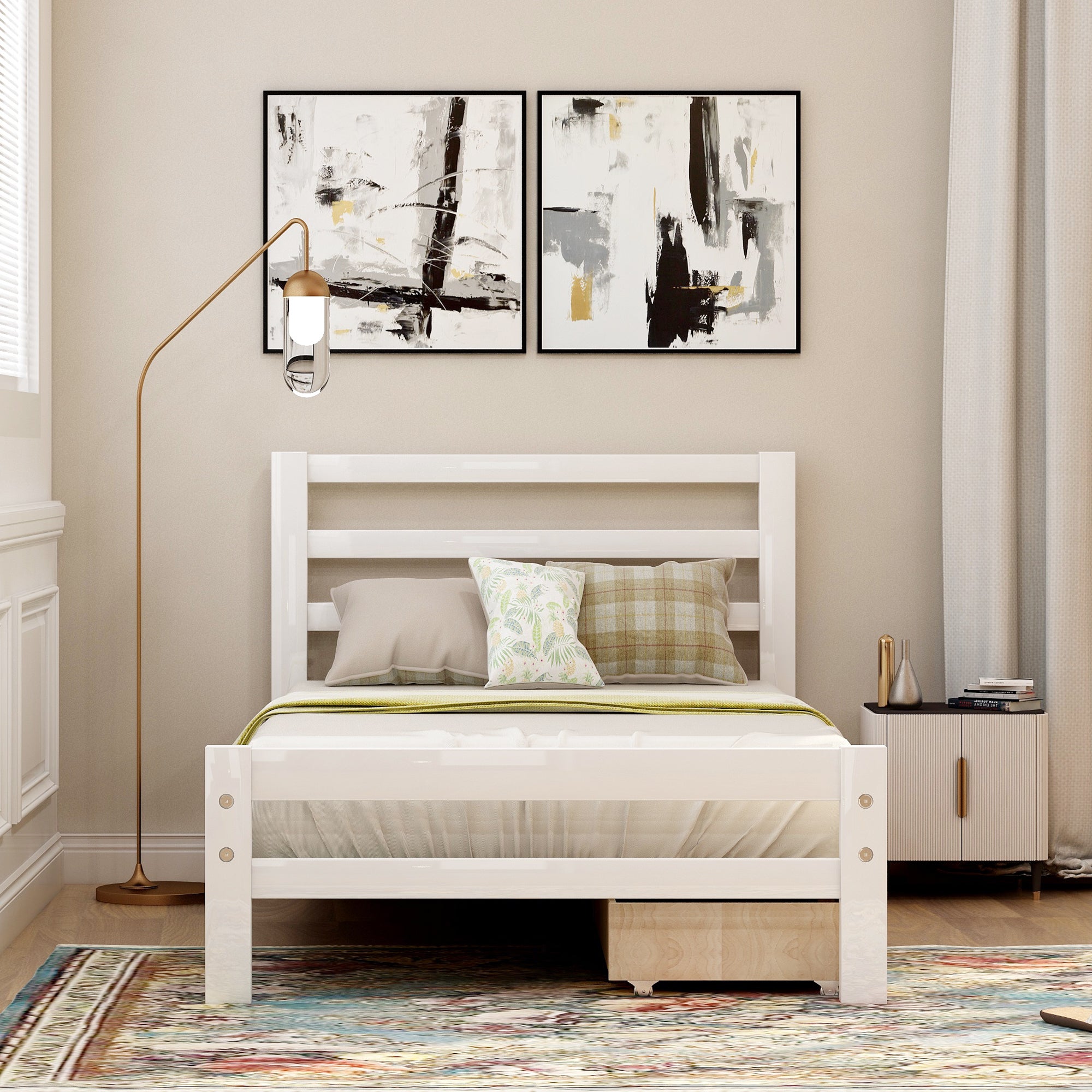 Twin-Size White Wood Platform Bed with Two Drawers By: Alabama Beds