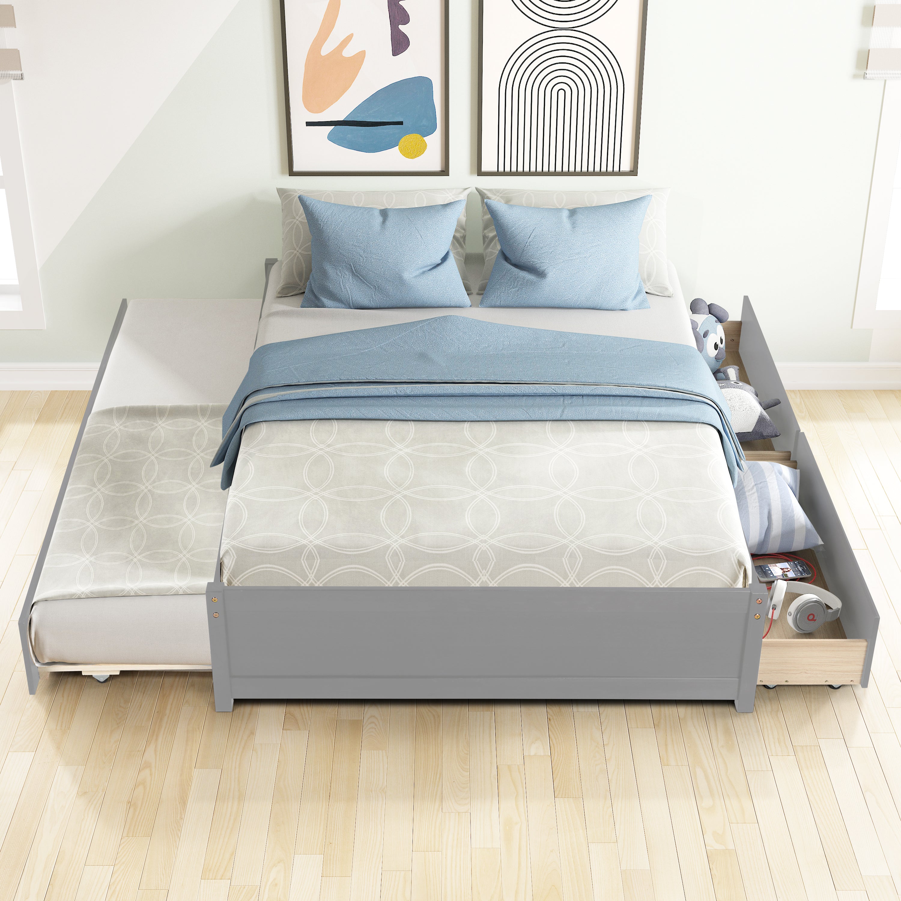 Solid Wood Bed Frame with Twin Trundle and Drawers By: Alabama Beds