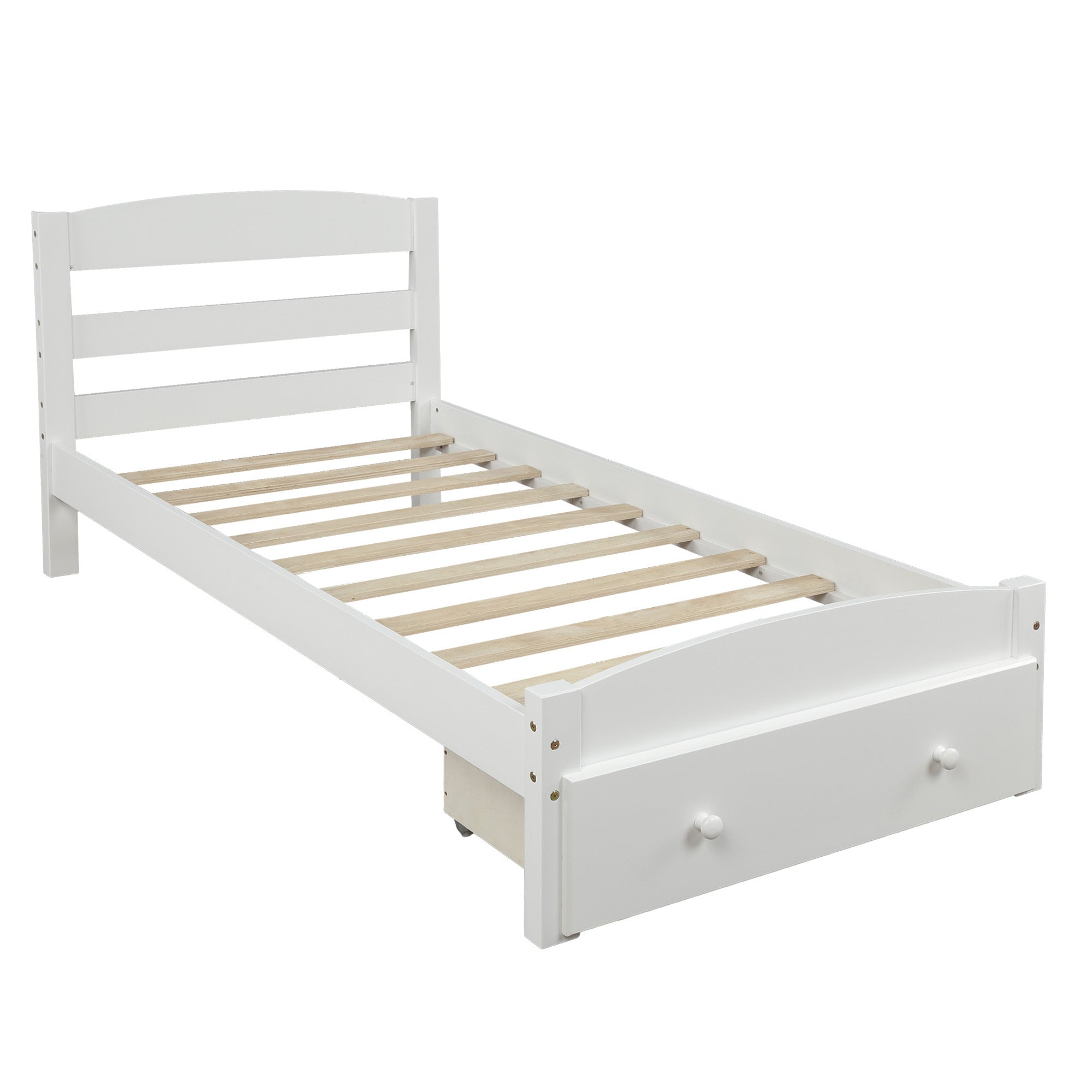 Platform Twin Bed Frame with Drawer and Wood Slat By: Alabama Beds