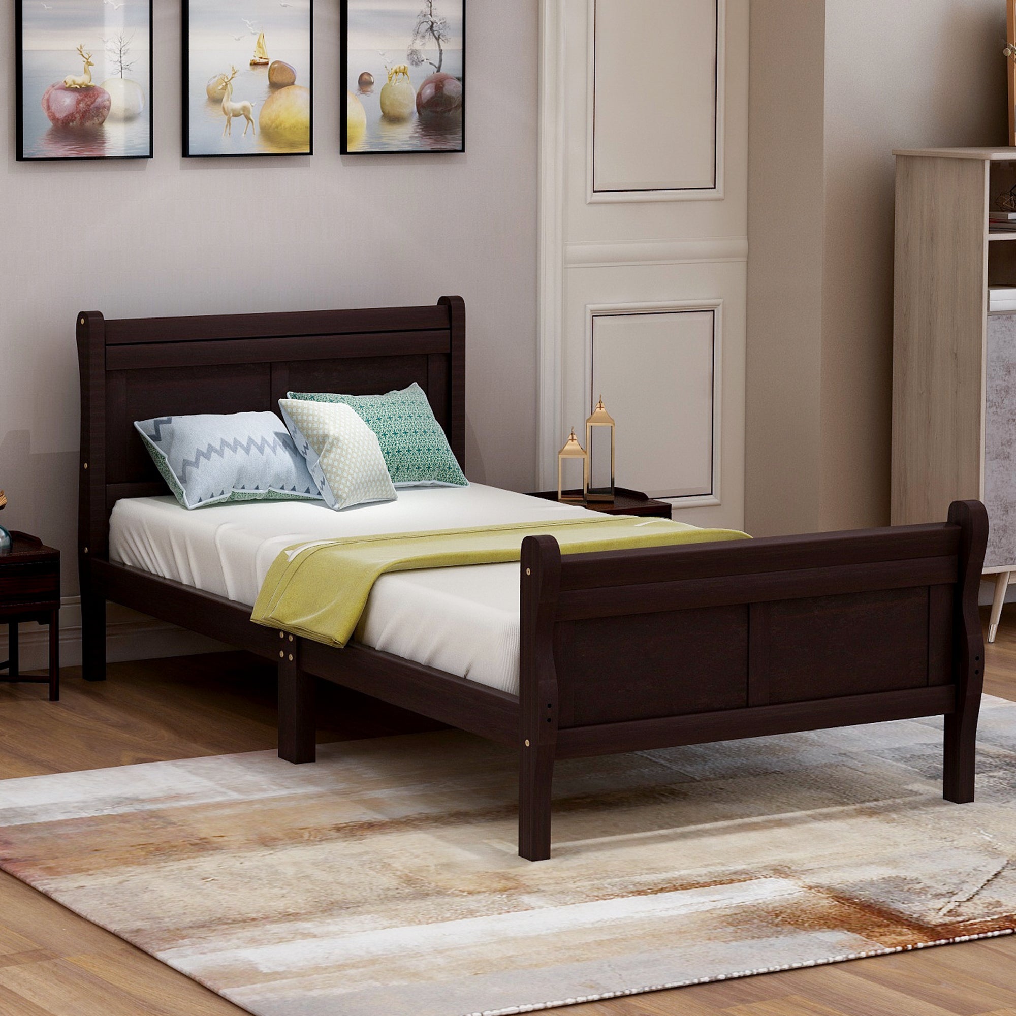 Twin Wood Platform Sleigh Bed Frame with Headboard and Footboard By: Alabama Beds