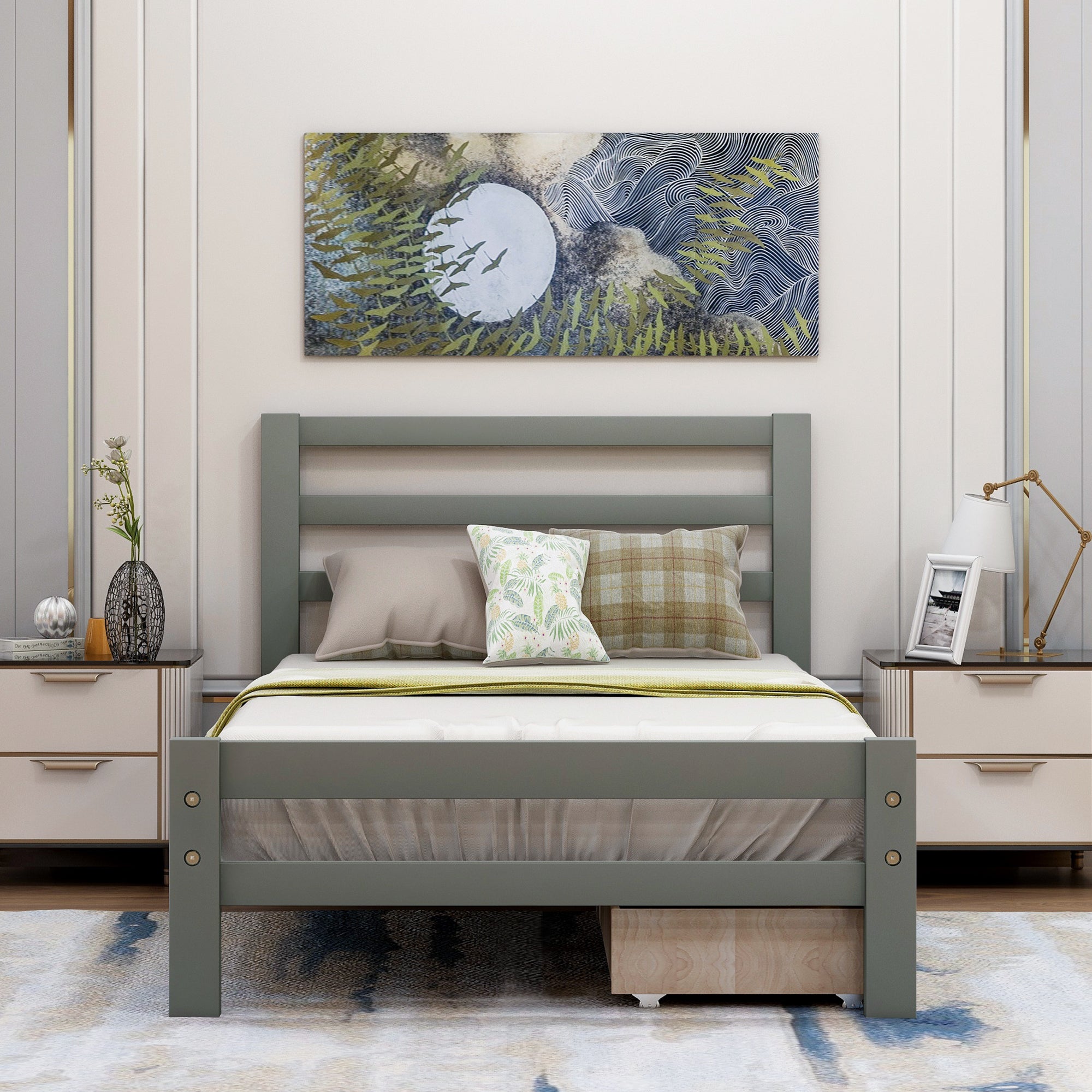 Wood Platform Twin-Size Bed with Two Drawers in Gray By: Alabama Beds