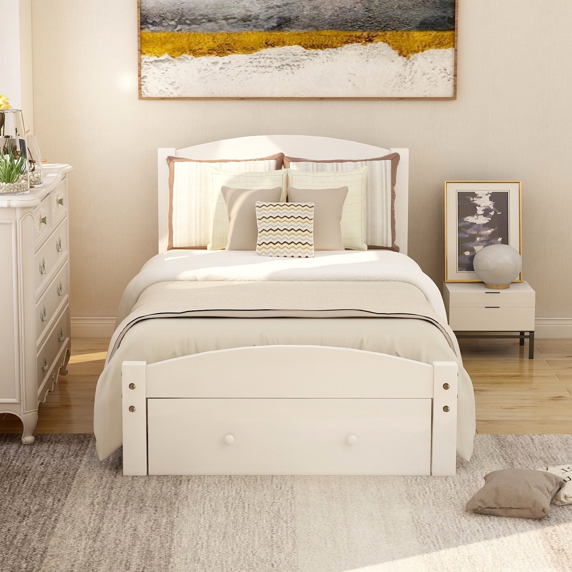 Platform Twin Bed Frame with Drawer and Wood Slat By: Alabama Beds