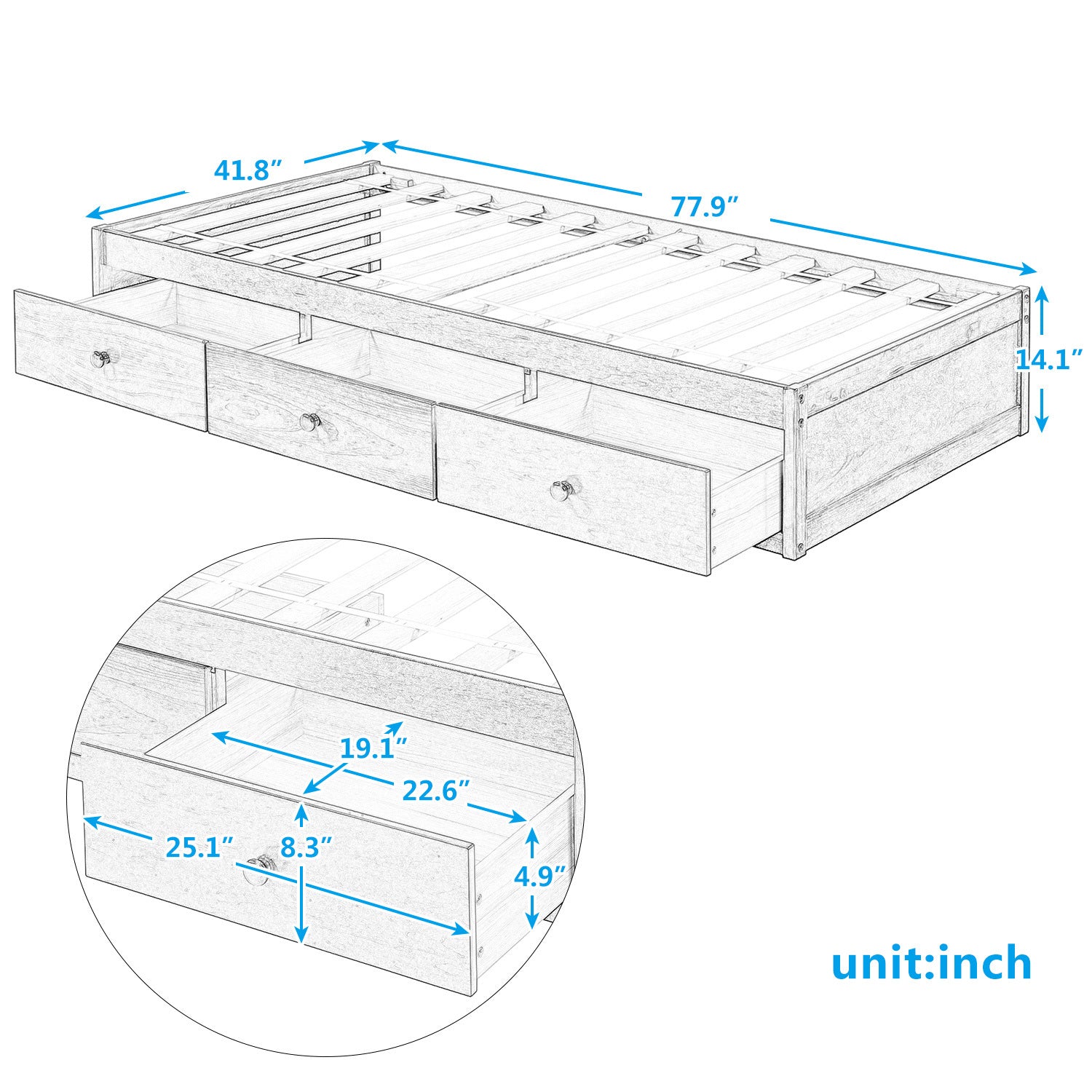Orisfur. Twin Platform Bed Frame with Storage Drawers By: Alabama Beds
