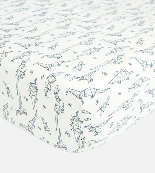 Bamboo Crib Sheets Dino Dreamy White