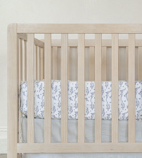 Bamboo Crib Sheets Dino Dreamy White