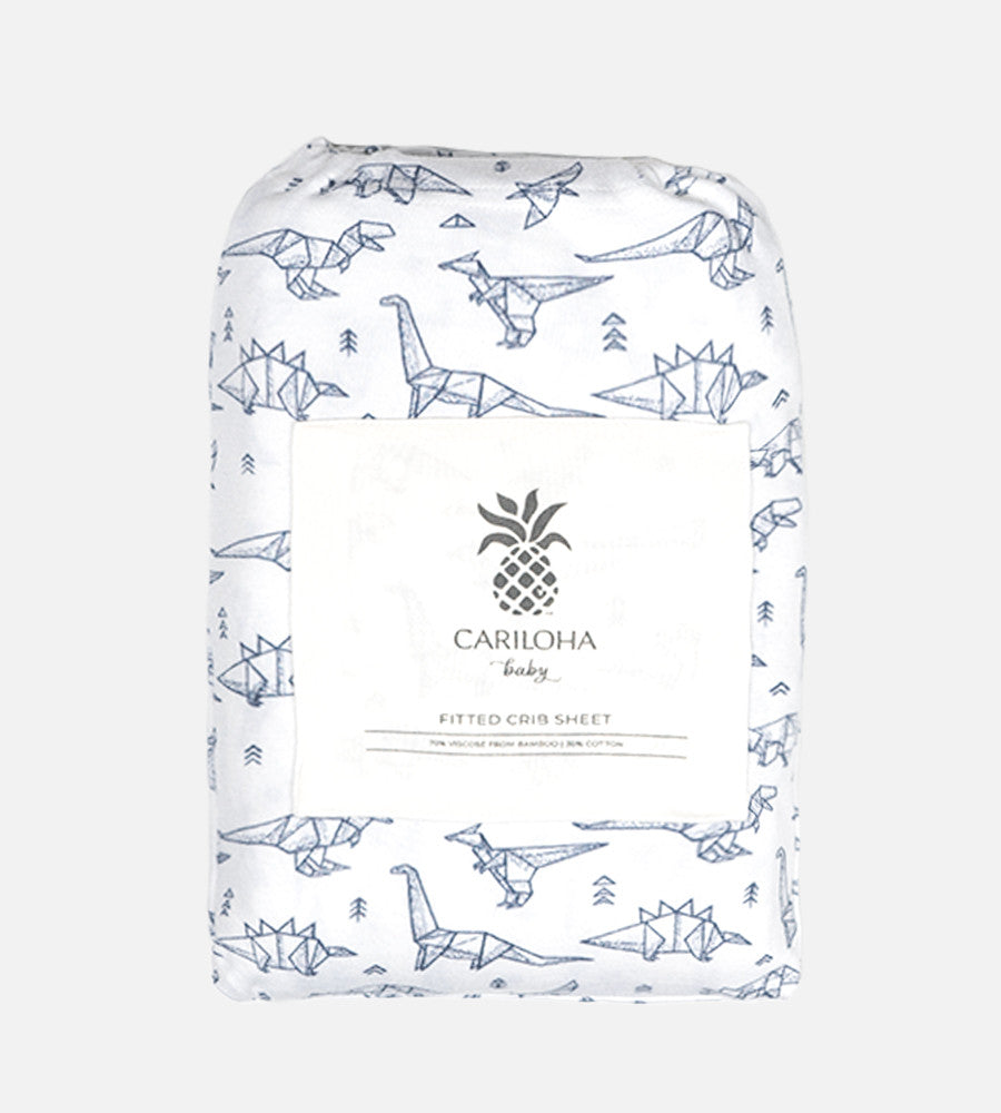 Bamboo Crib Sheets Dino Dreamy White