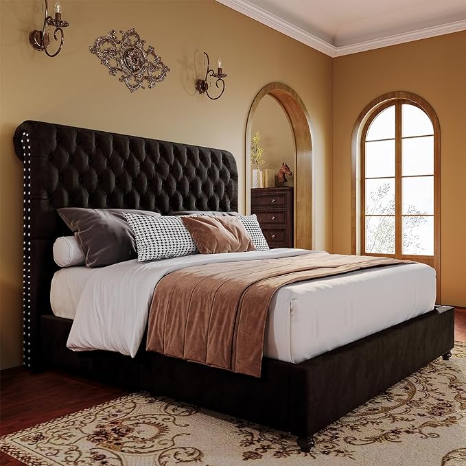 886-53 Queen Brown Roll Top Headboard