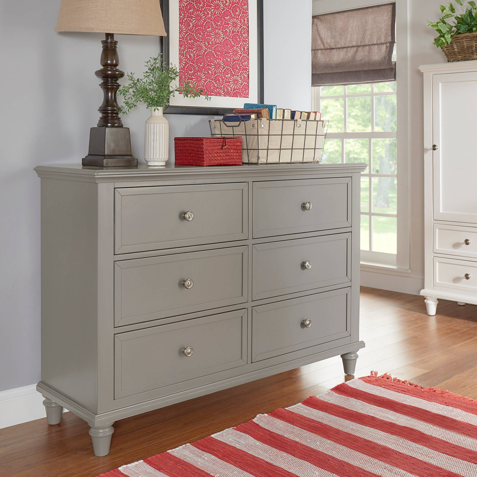 Rustic White Gray Top 4 Drawer Console