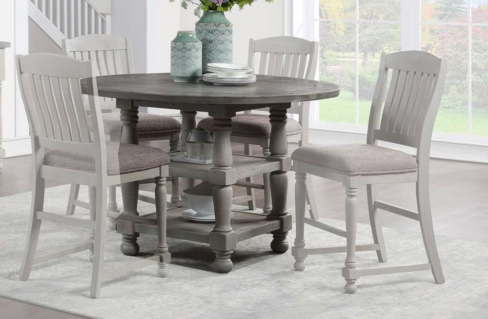 Round Counter Height Dining Table in Antique Gray By: Alabama Beds