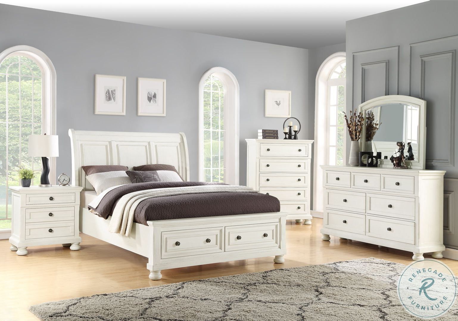 Stella Cream White King Sleigh Storage Bed by Avalon Furniture