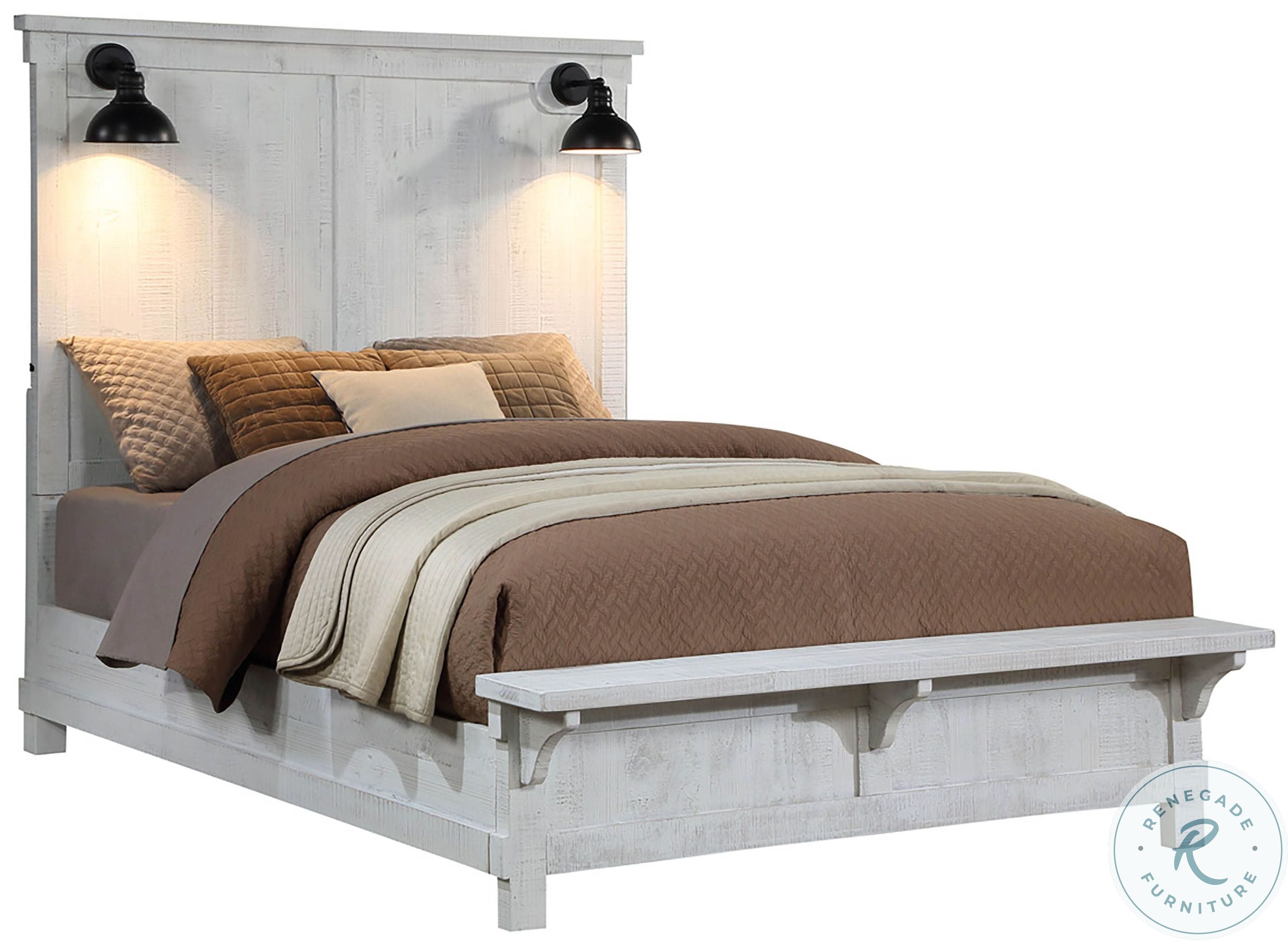 Farmhouse Distressed White King Panel Bed with Bench Footboard by Avalon Furniture