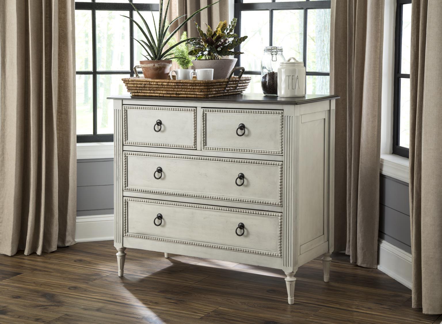 Rustic White Gray Top 4 Drawer Console