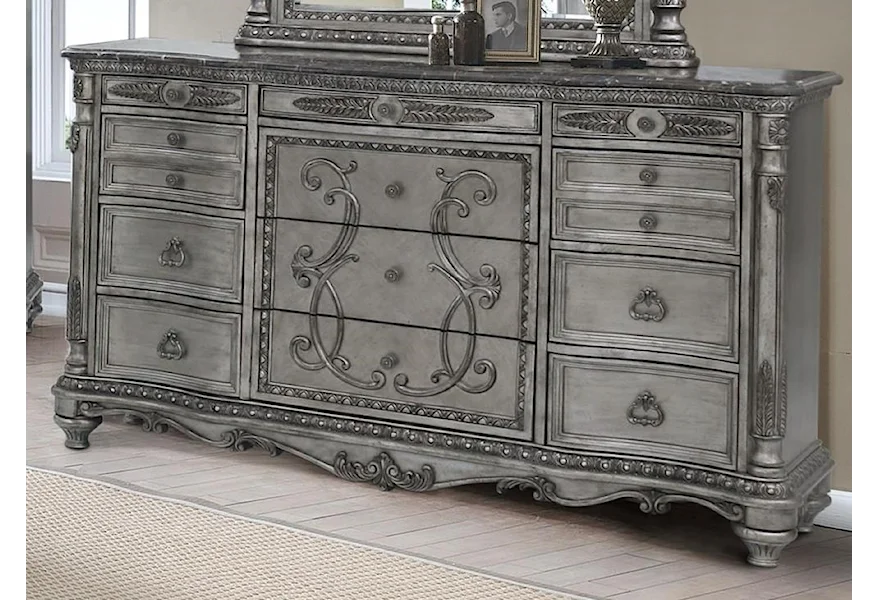 TRADITIONAL DRESSER WITH STONE TOP AND SLIDING JEWELRY TRAY by Avalon Furniture