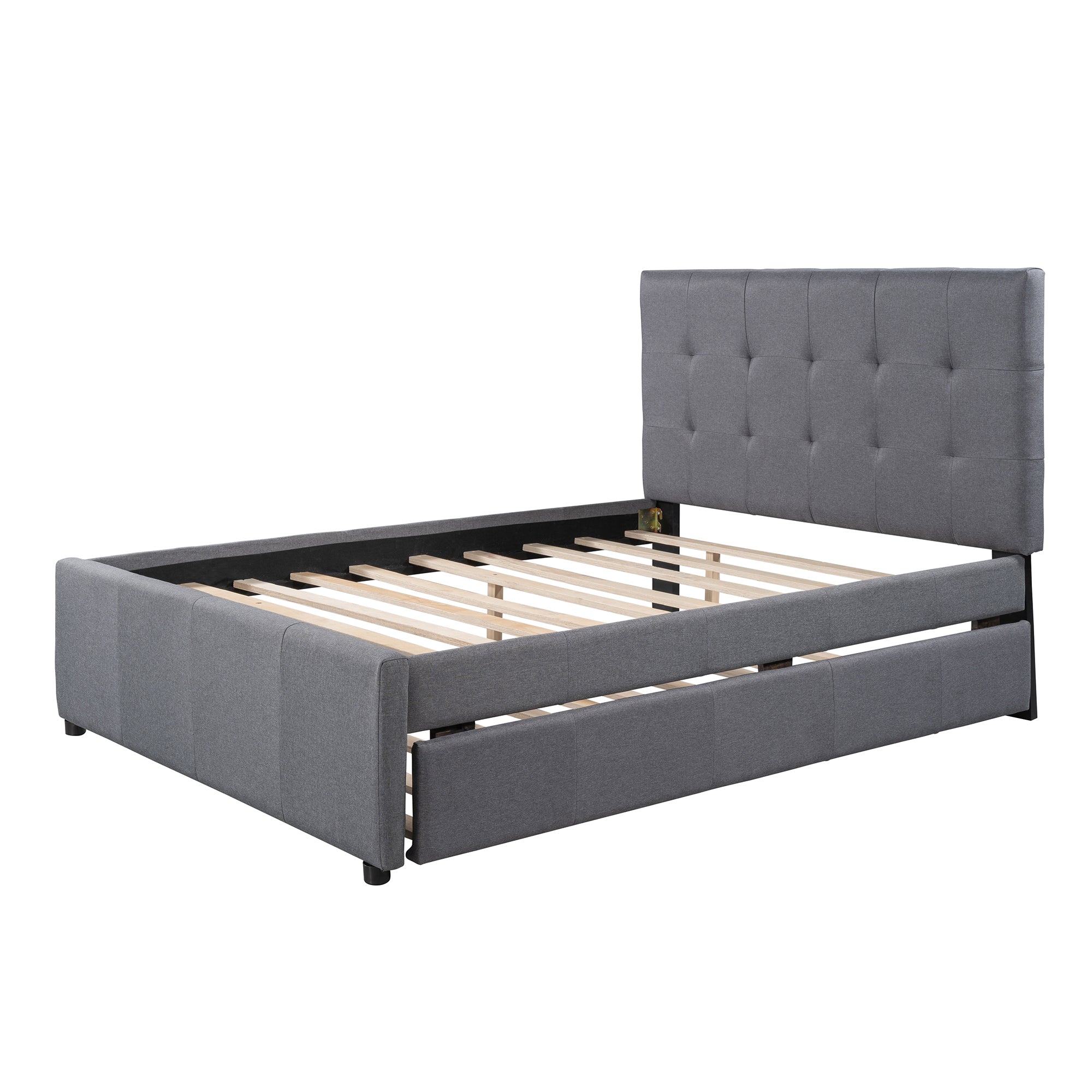 Linen Upholstered Bed Frame with Headboard and Trundle by: Alabama Beds