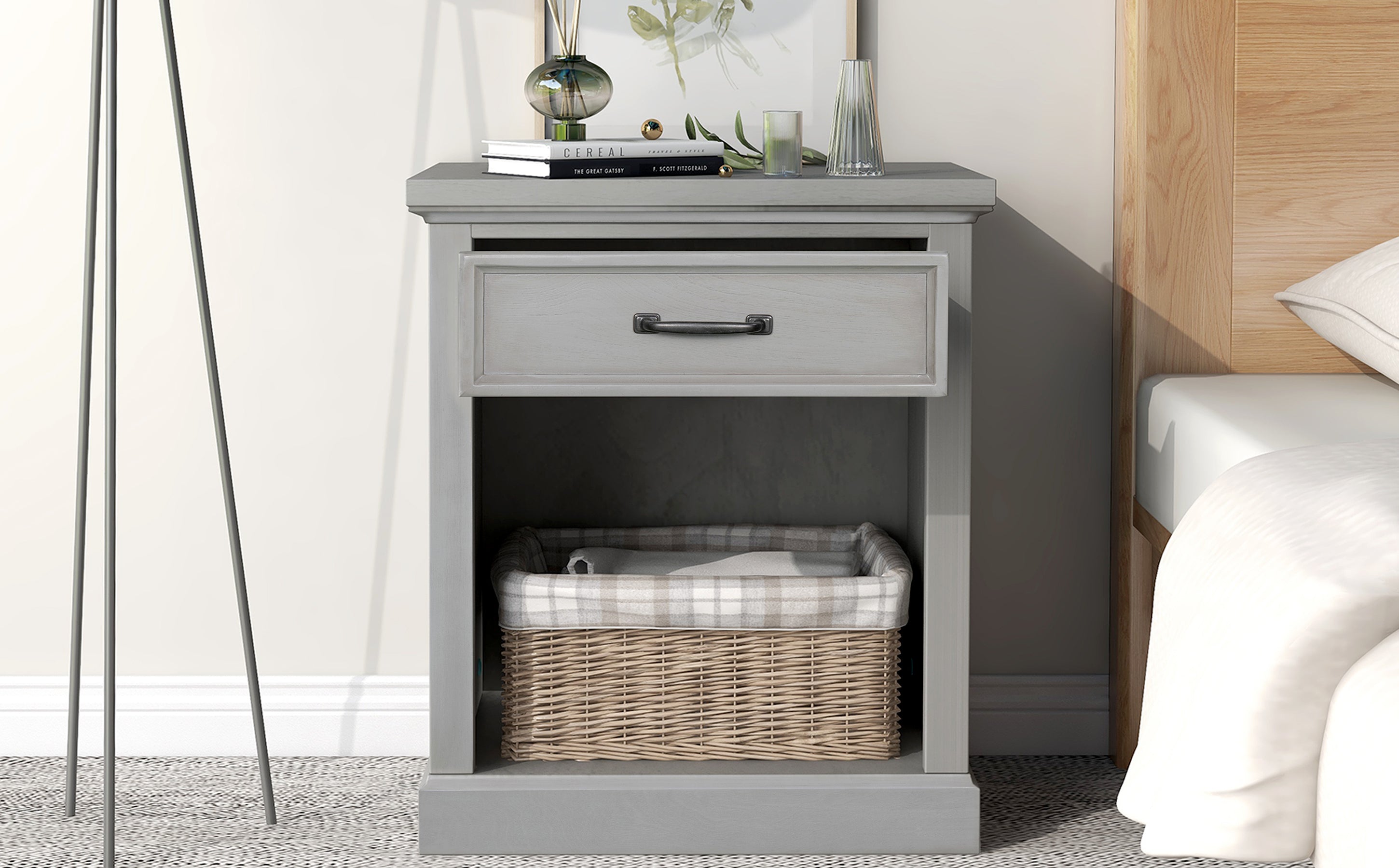 Modern Gray Nightstand for Bedroom Side Table By: Alabama Beds