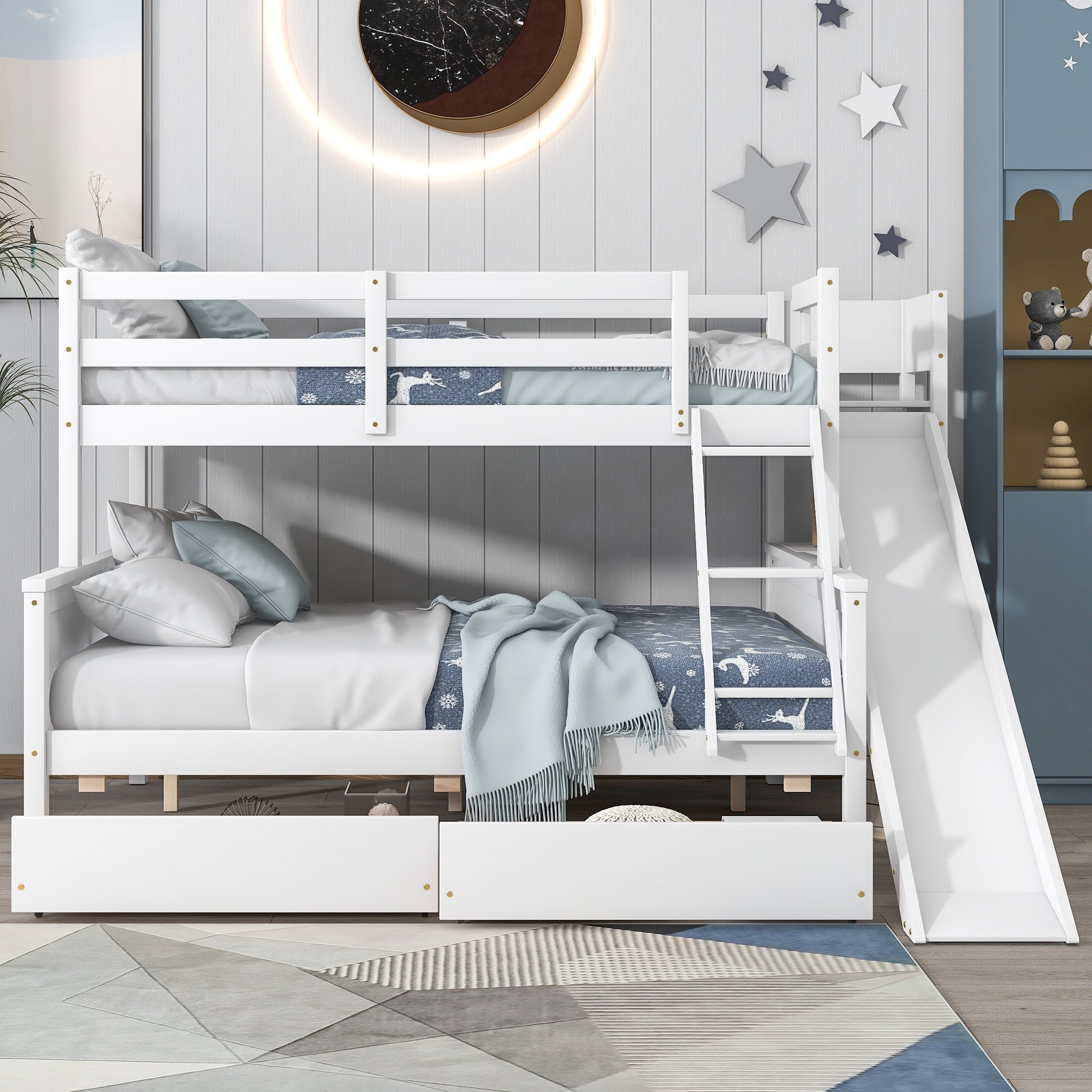 White twin over full best sale bunk bed with trundle