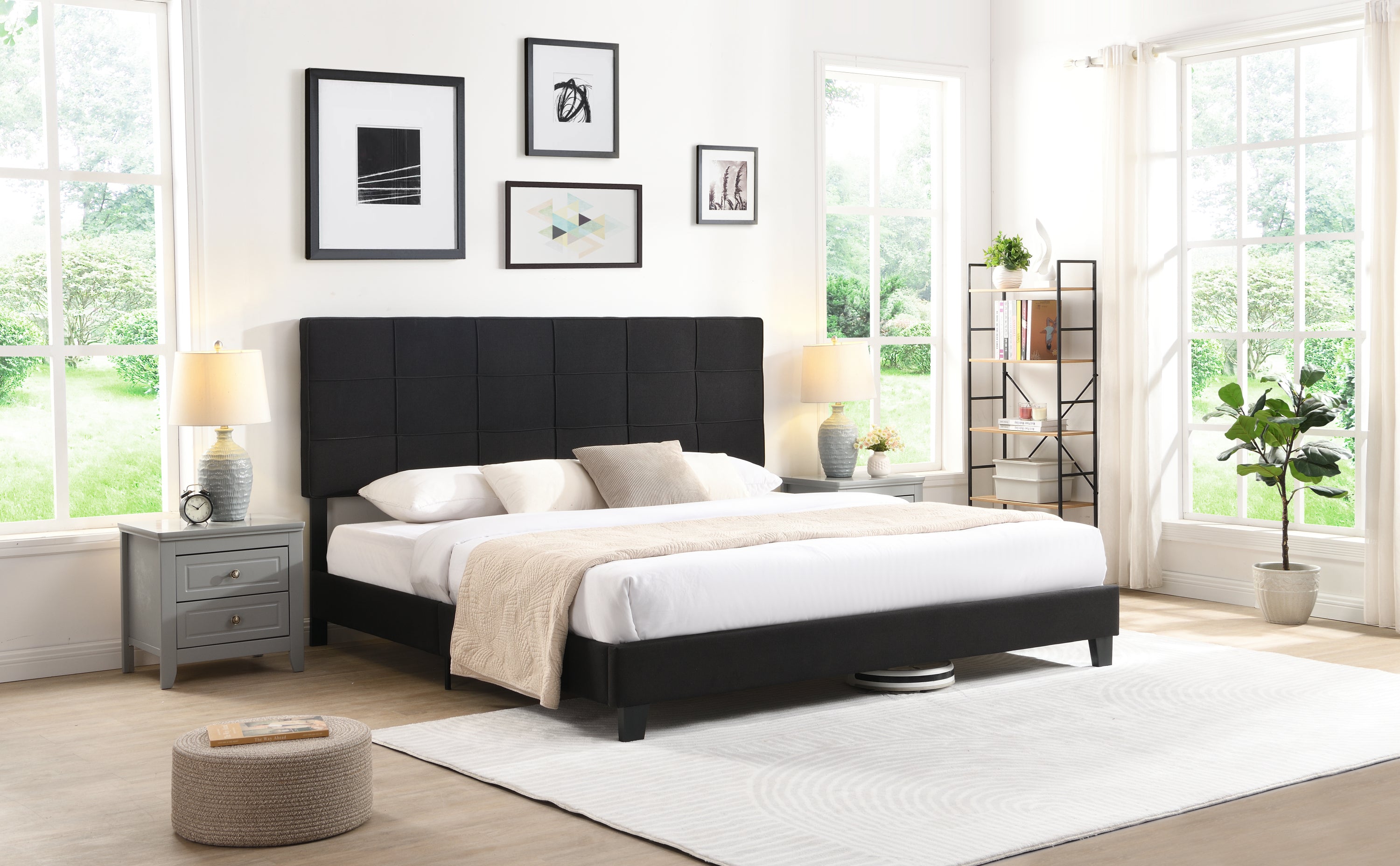 Black fabric deals headboard queen