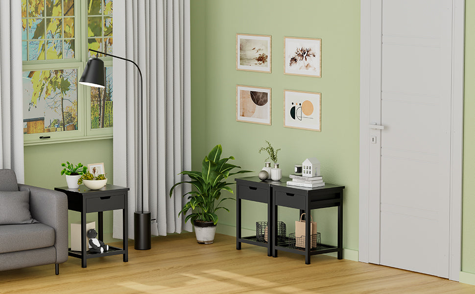 Black Square Bedside End Table with Drawer By: Alabama Beds