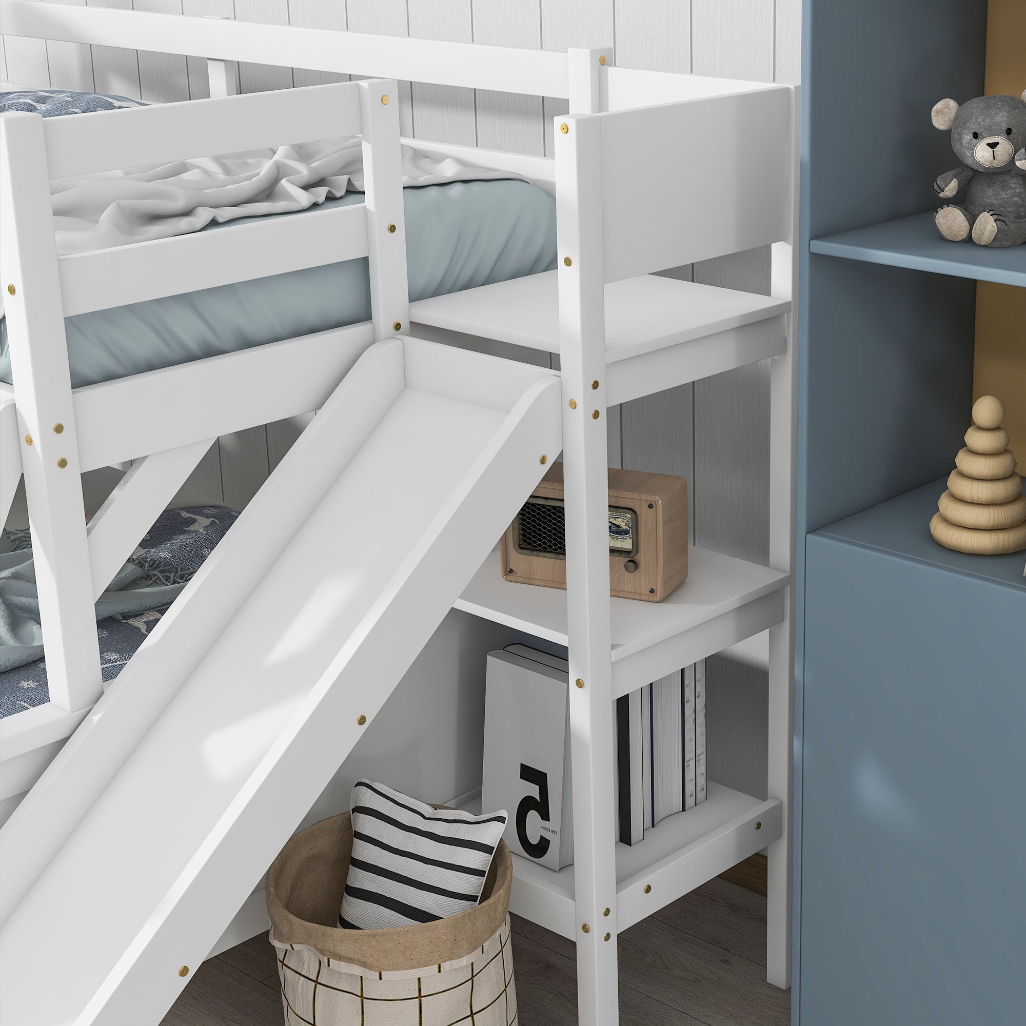 White loft bed outlet with slide