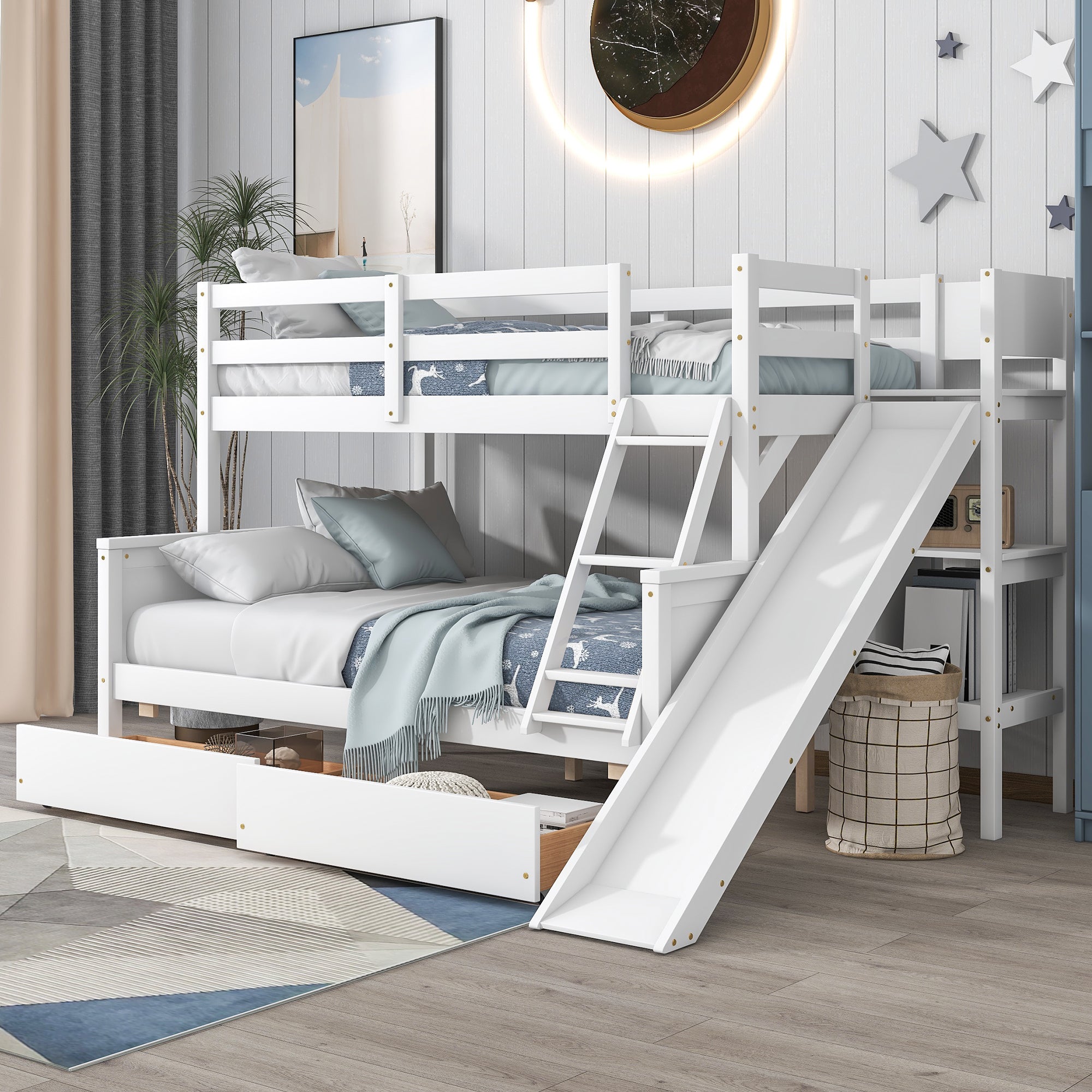 White Twin Over Full Bunk Bed With Storage Drawers | Alabama Beds