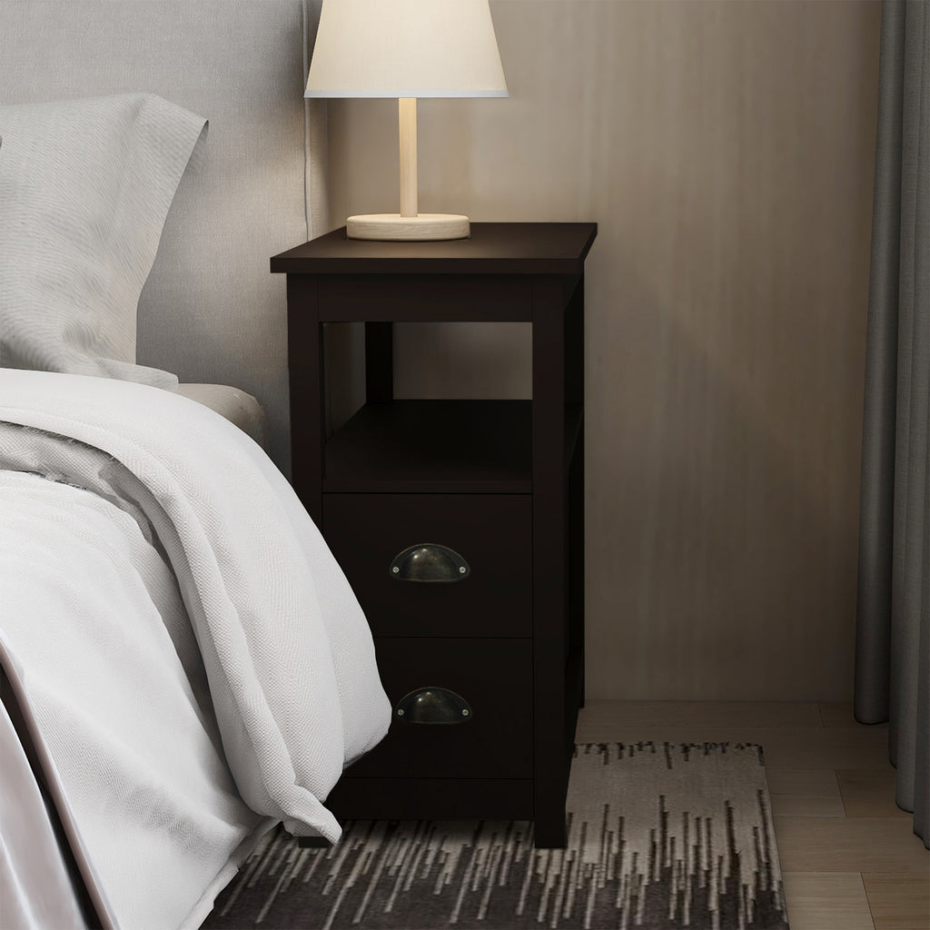 Narrow Brown Nightstand with 2 Drawers & 2 Shelves By: Alabama Beds