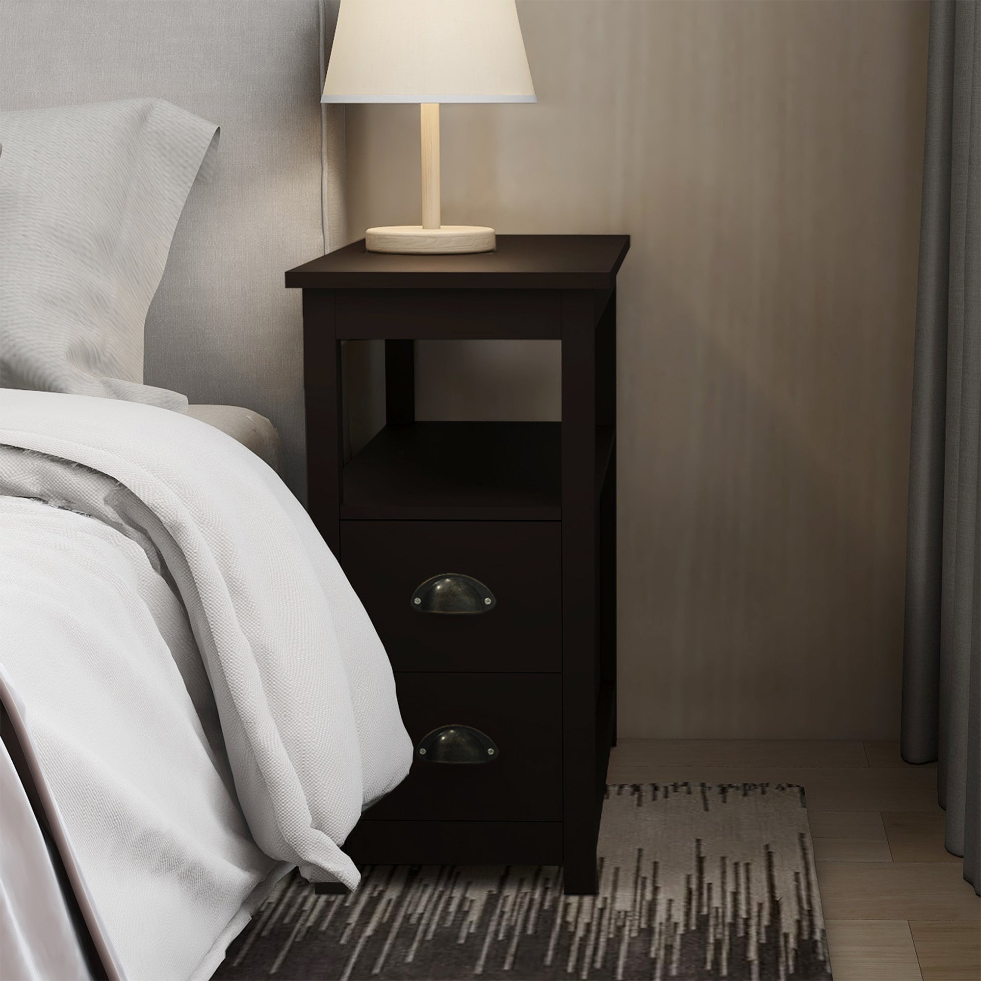 Narrow Brown Nightstand with 2 Drawers & 2 Shelves By: Alabama Beds