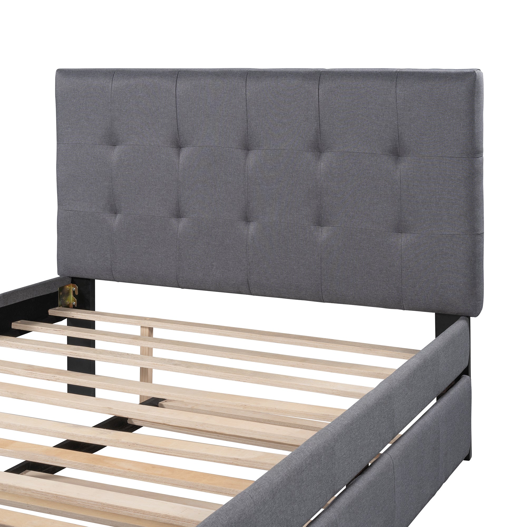 Linen Upholstered Bed Frame with Headboard and Trundle by: Alabama Beds